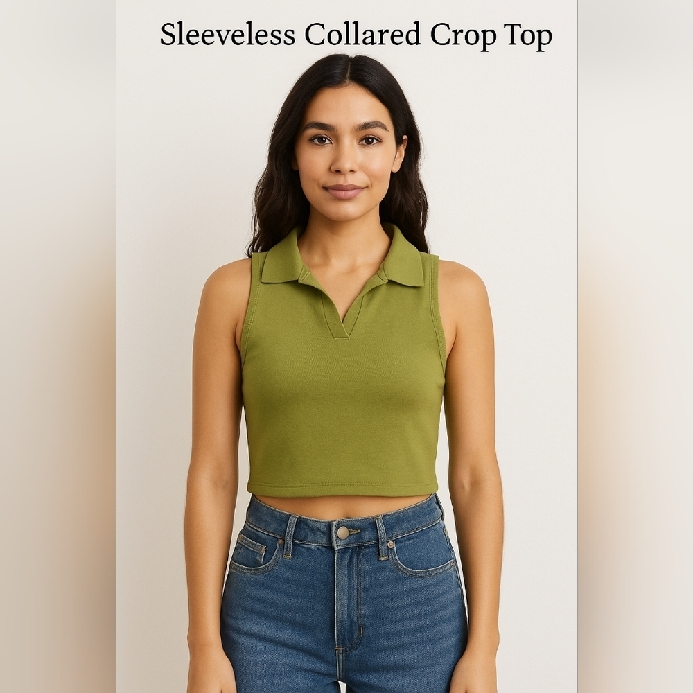 SO Green Sleeveless Crop Juniors Size Small Olive Green Top - Picture 5 of 5